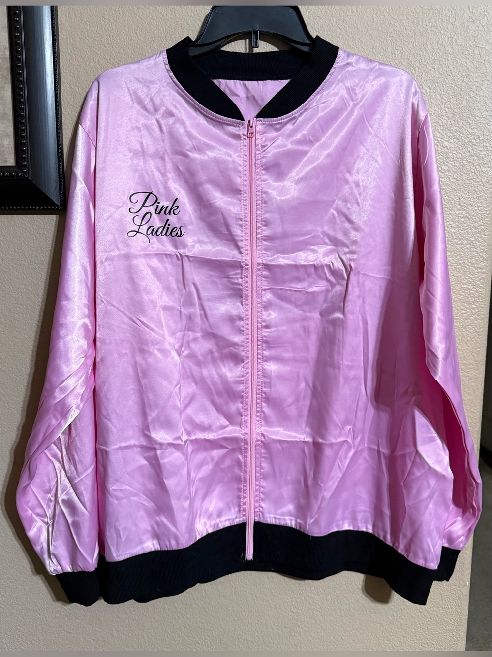 Women’s “Pink Ladies” Satin Bomber Jacket Costume Size (XXL)(L)